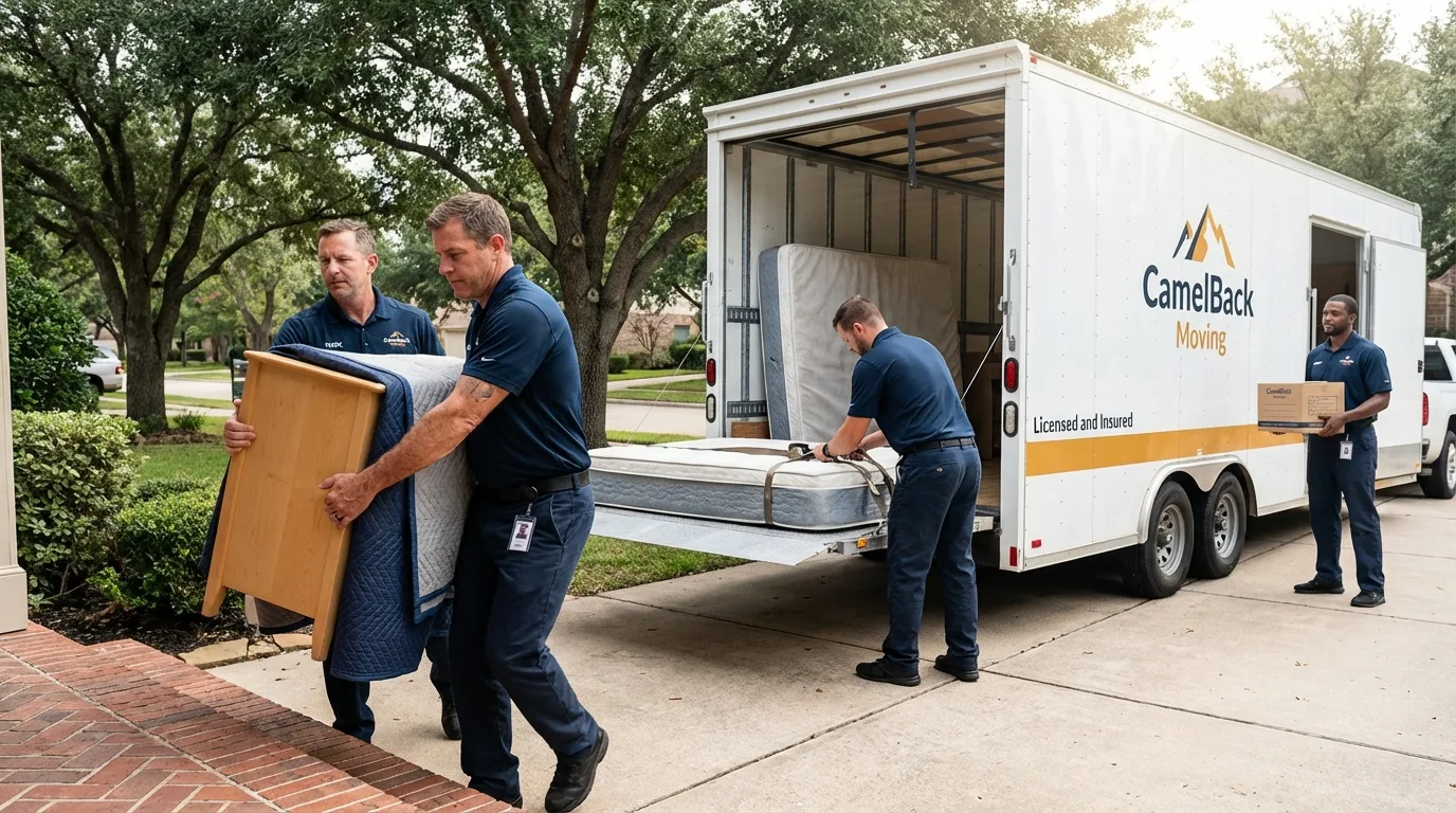 Crew loading residential truck for cross-state move from Carville, LA